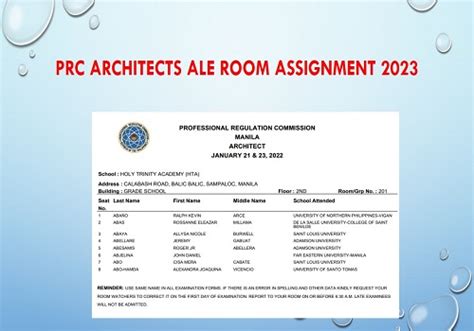 leris room assignment|ALE ROOM ASSIGNMENT: January 2023 Architecture Licensure Exam .